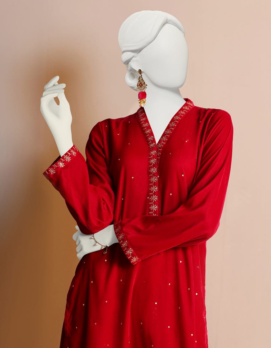 Red Velvet Women's Kurti | Jjlk-W-Jpwk-23-999