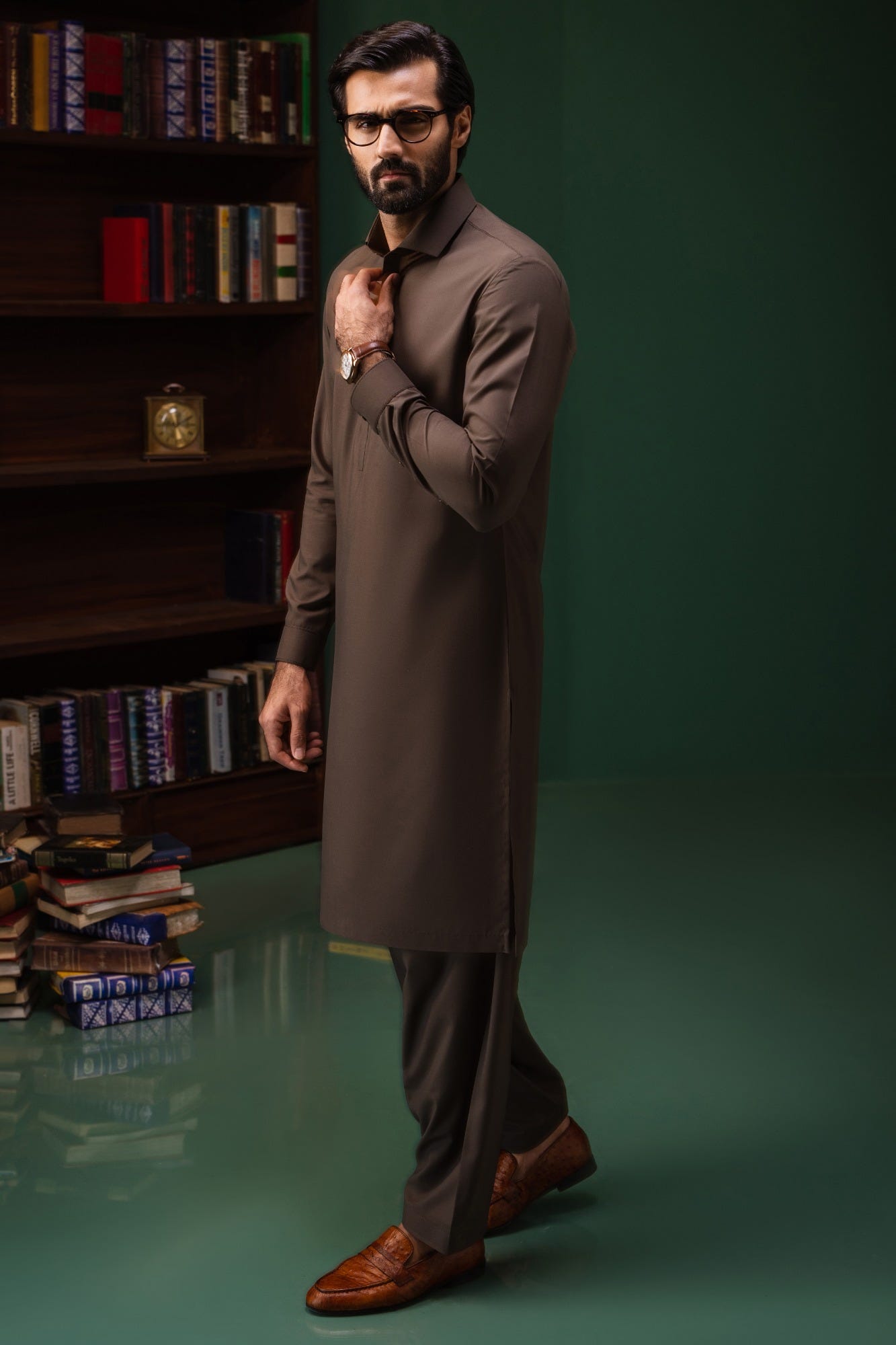 albania-olive-polyester-kameez-shalwar