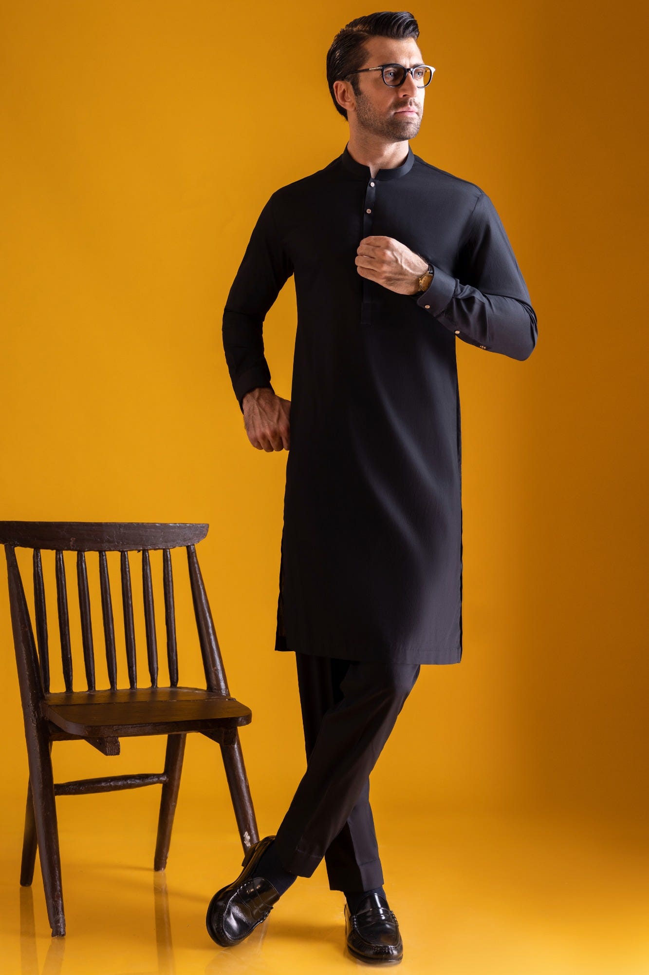 andorra-black-cotton-kurta-trouser