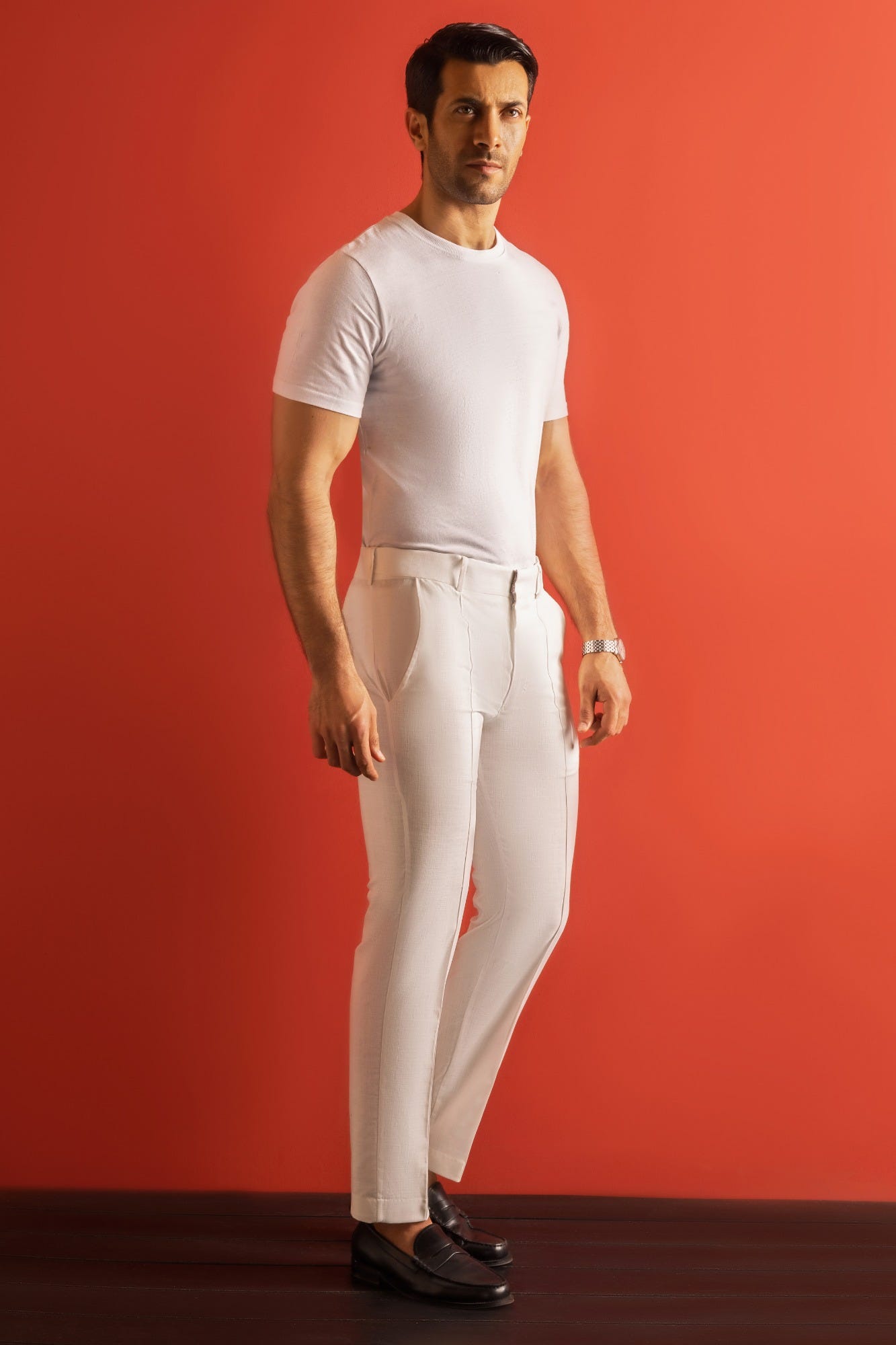 OPTICAL WHITE COTTON PRE-CREASED FLEXI PANT