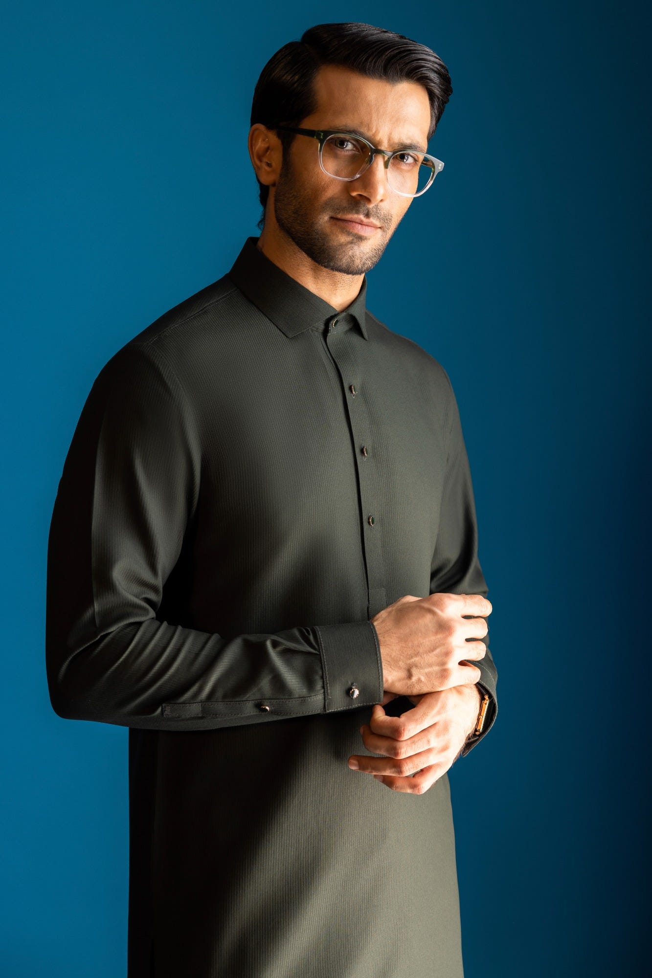 istanbul-army-green-blended-kameez-shalwar