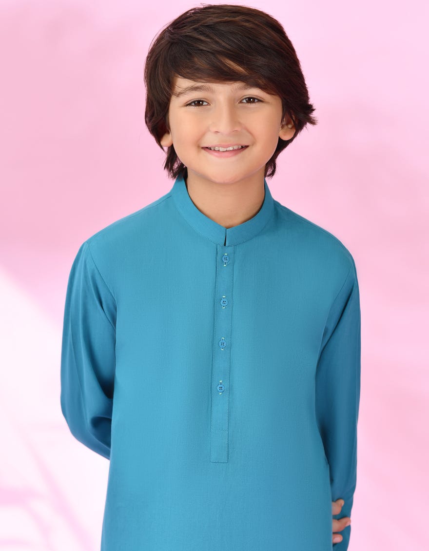 Sea Green Cotton Kid's Kurta | Jck-A-38950