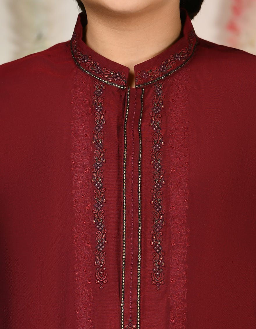 Maroon Blended Special Kid's Kurta | Jck-Sp-48169