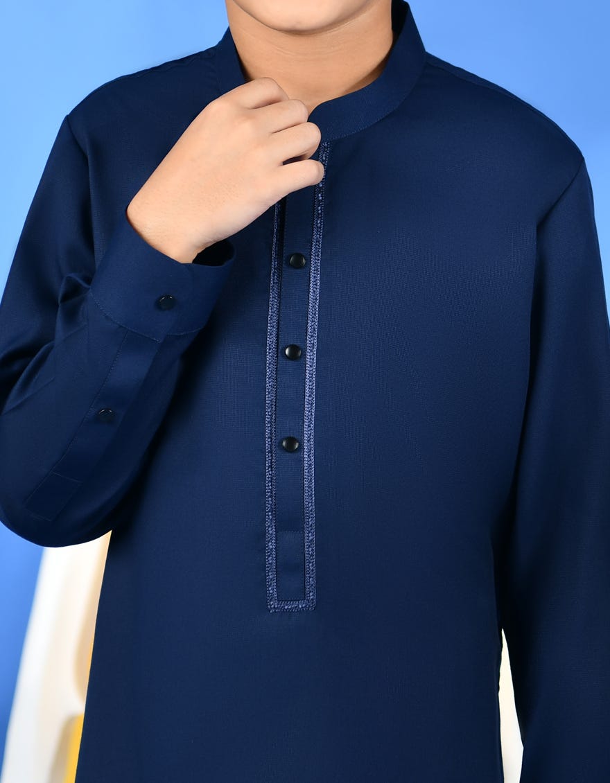 Navy Blue Blended Kid's Kameez Shalwar | Jcks-S-90427