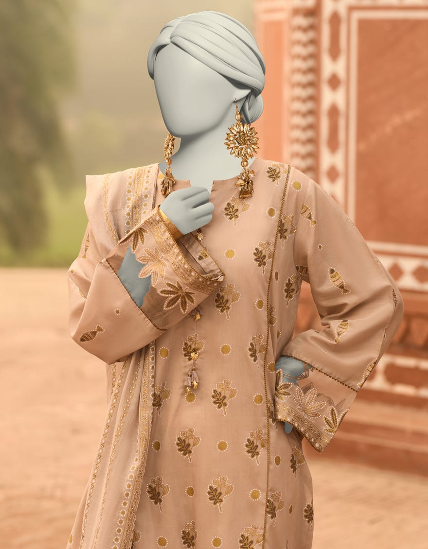 BEIGE LAWN PRINTED UNSTITCHED 2PC | JLAWN-S-JDS-25-1049