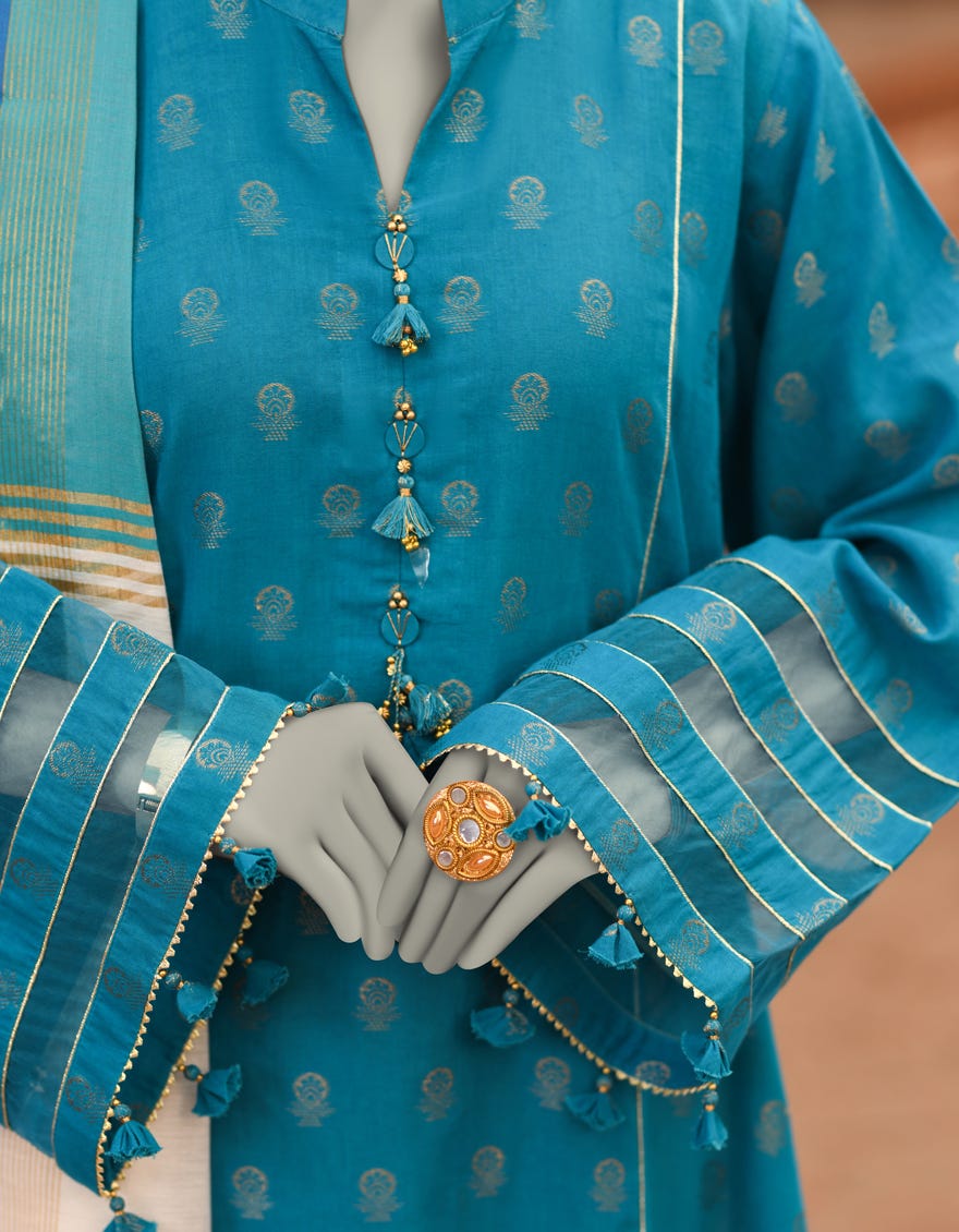 BLUE LAWN DYED UNSTITCHED 2PC | JLAWN-S-JDS-25-1055