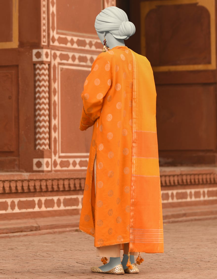 ORANGE LAWN DYED UNSTITCHED 2PC | JLAWN-S-JDS-25-1056