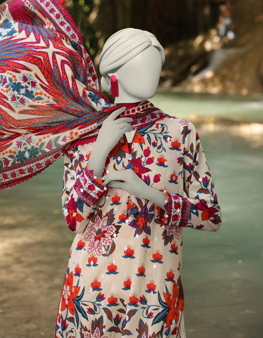 MULTICOLOR LAWN EMBROIDERED UNSTITCHED 2PC | JLAWN-S-JDS-25-1064