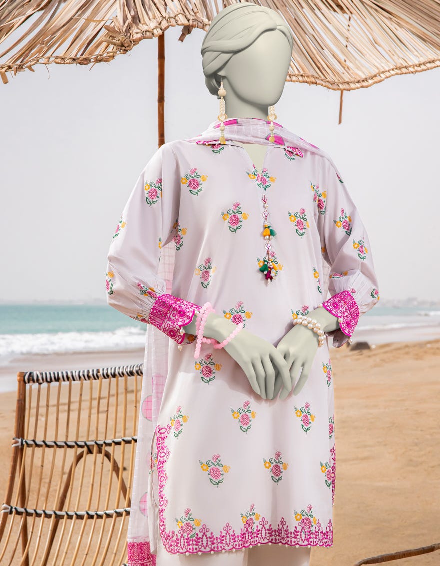 WHITE LAWN EMBROIDERED UNSTITCHED 2PC | JLAWN-S-JDS-25-1068