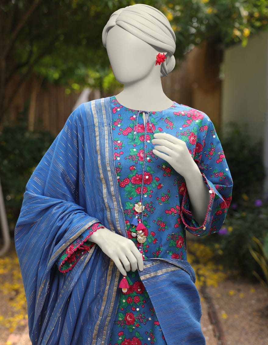 BLUE LAWN EMBROIDERED UNSTITCHED 2PC | JLAWN-S-JDS-25-1070