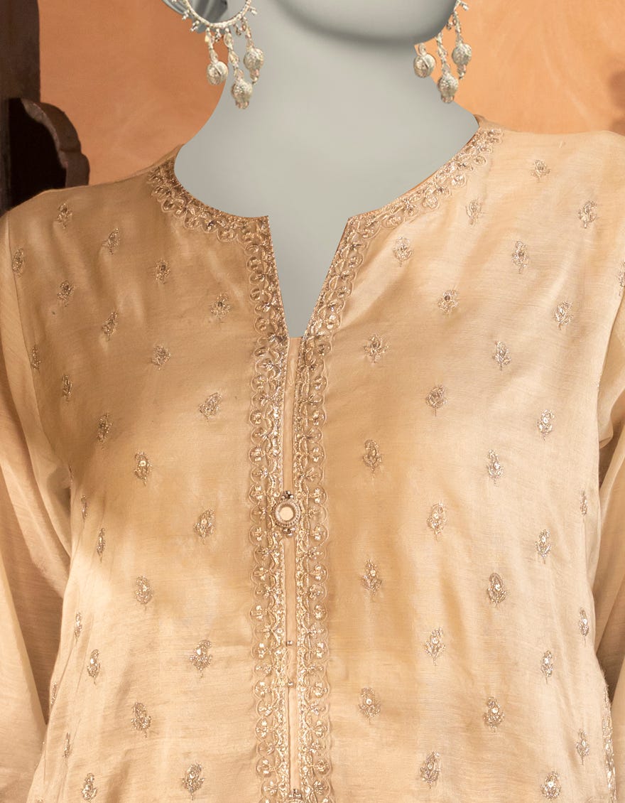 GREY PAPER COTTON EMBROIDERED KURTI