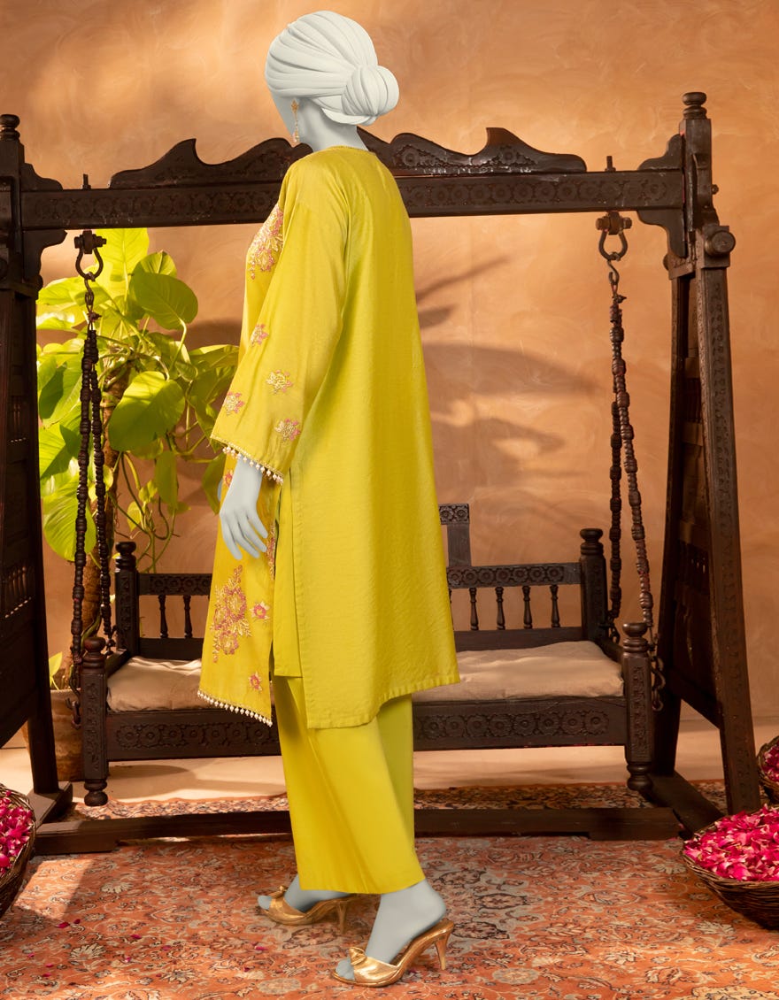 GREEN COTTON NET EMBROIDERED KURTI