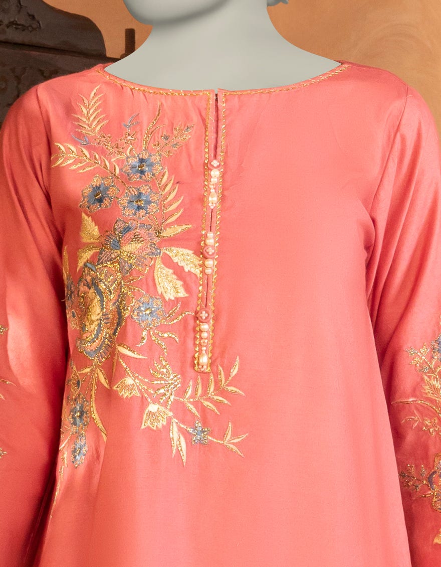 PINK COTTON SILK EMBROIDERED KURTI