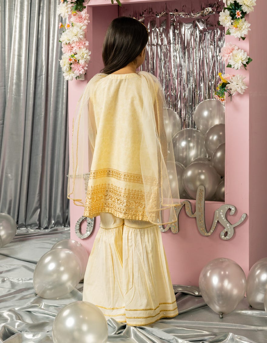 BEIGE LAWN FOIL PRINTED 3PC STITCHED