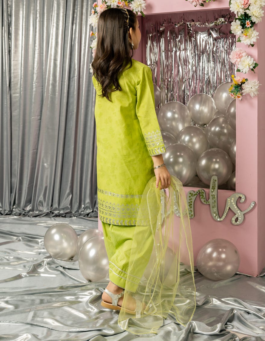 GREEN LAWN FOIL PRINTED 3PC STITCHED