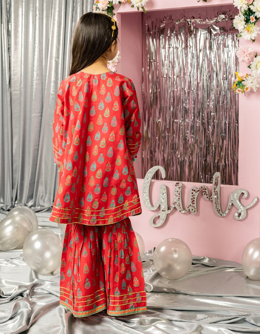 RED LAWN PRINTED 2PC STITCHED