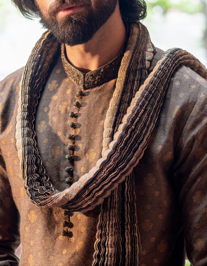 Dull Gold Blended Men Shawl | Jjid-Shawl