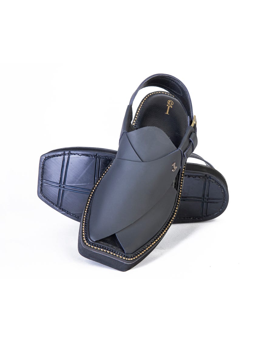 Black Peshawari Chappal | Jjfw-Jpc-062-Kc-R1