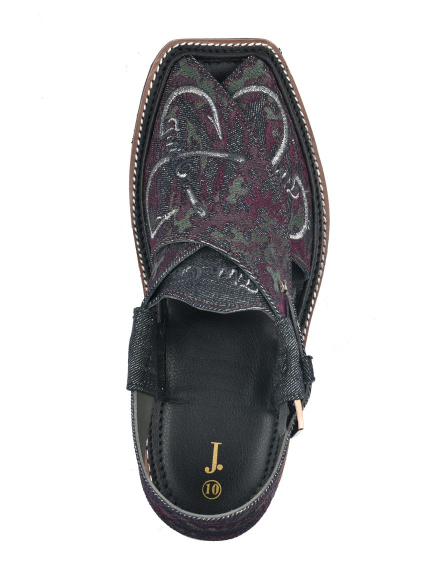 Denim Black Embroidered Peshawari Chappal | Jjfw-Jpc-351-Emb