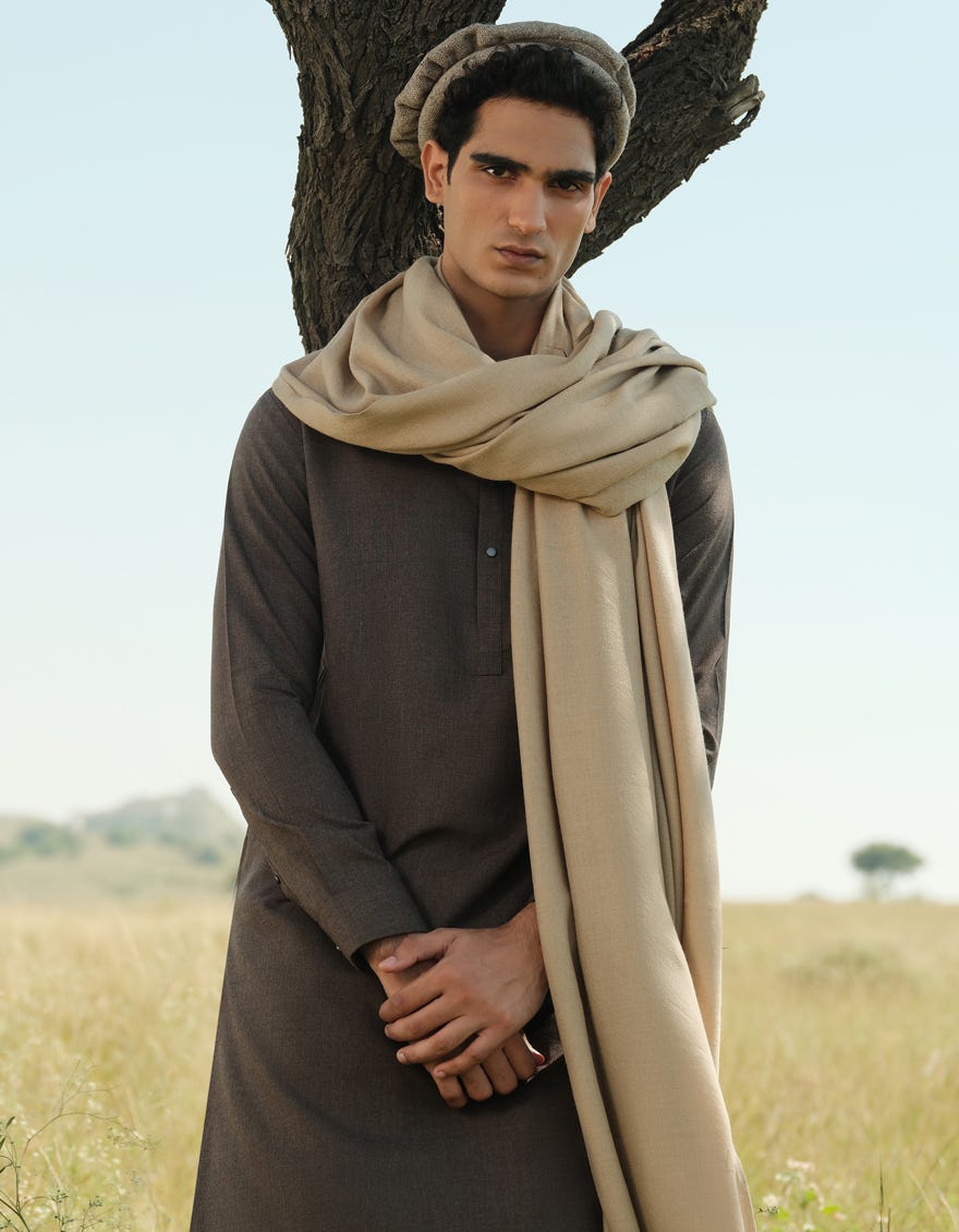 FAWN WOOL MEN SHAWL | JJID-SHAWL-W-9735-C