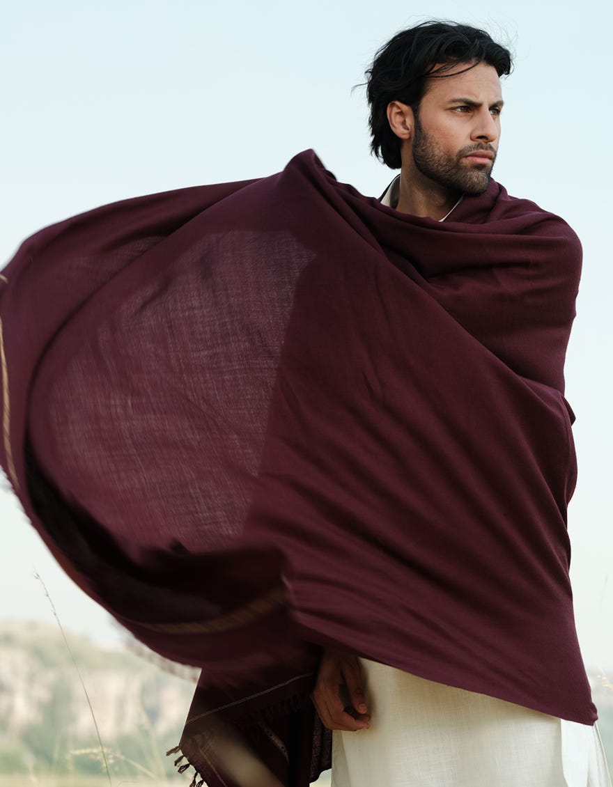 MAROON BLENDED MEN SHAWL | JJID-SHAWL-W-9736