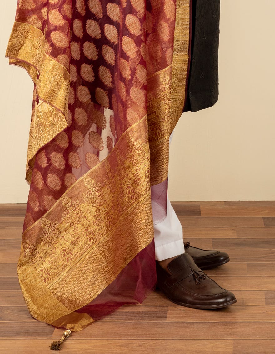 MAROON JAMAWAR MEN SHAWL | JJID-SHAWL