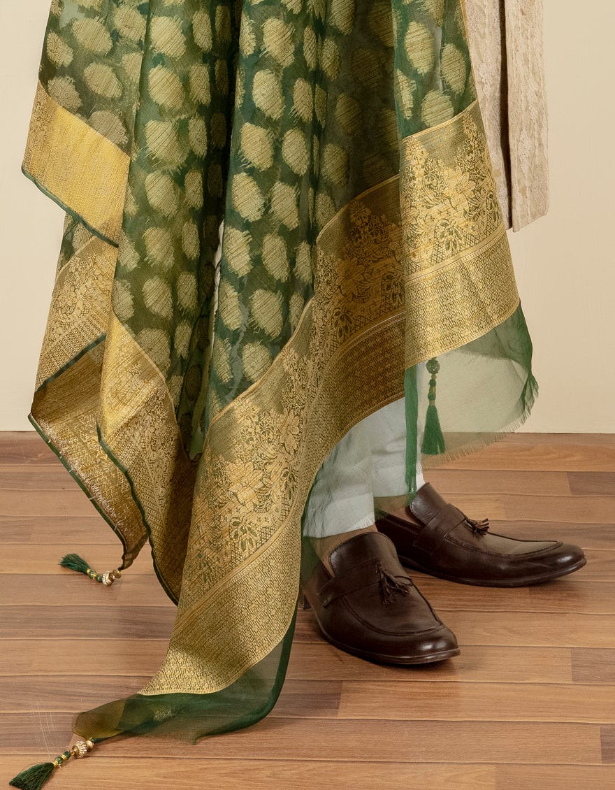 DARK GREEN JAMAWAR MEN SHAWL | JJID-SHAWL