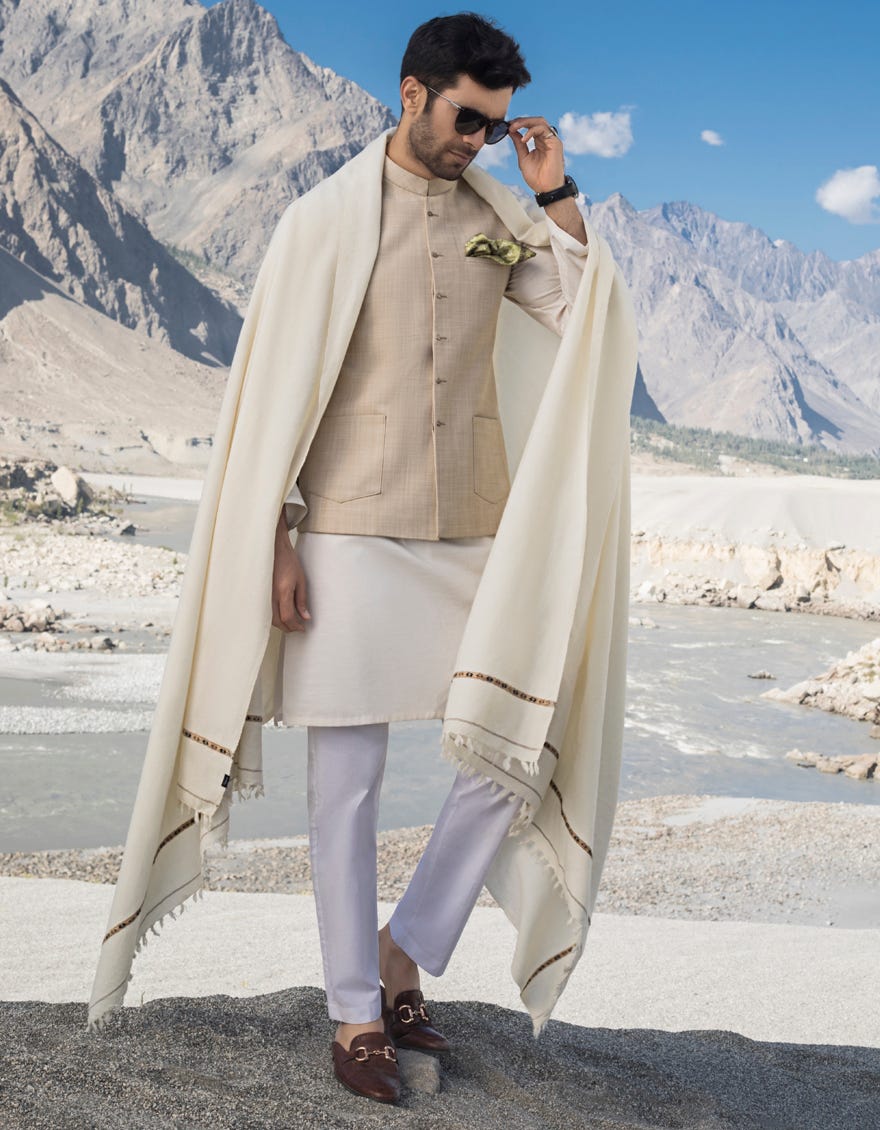 OFF WHITE BLENDED MEN SHAWL | JJID-SHAWL