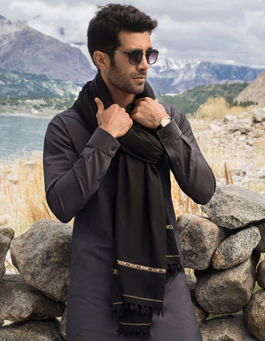 BLACK BLENDED MEN SHAWL | JJID-SHAWL