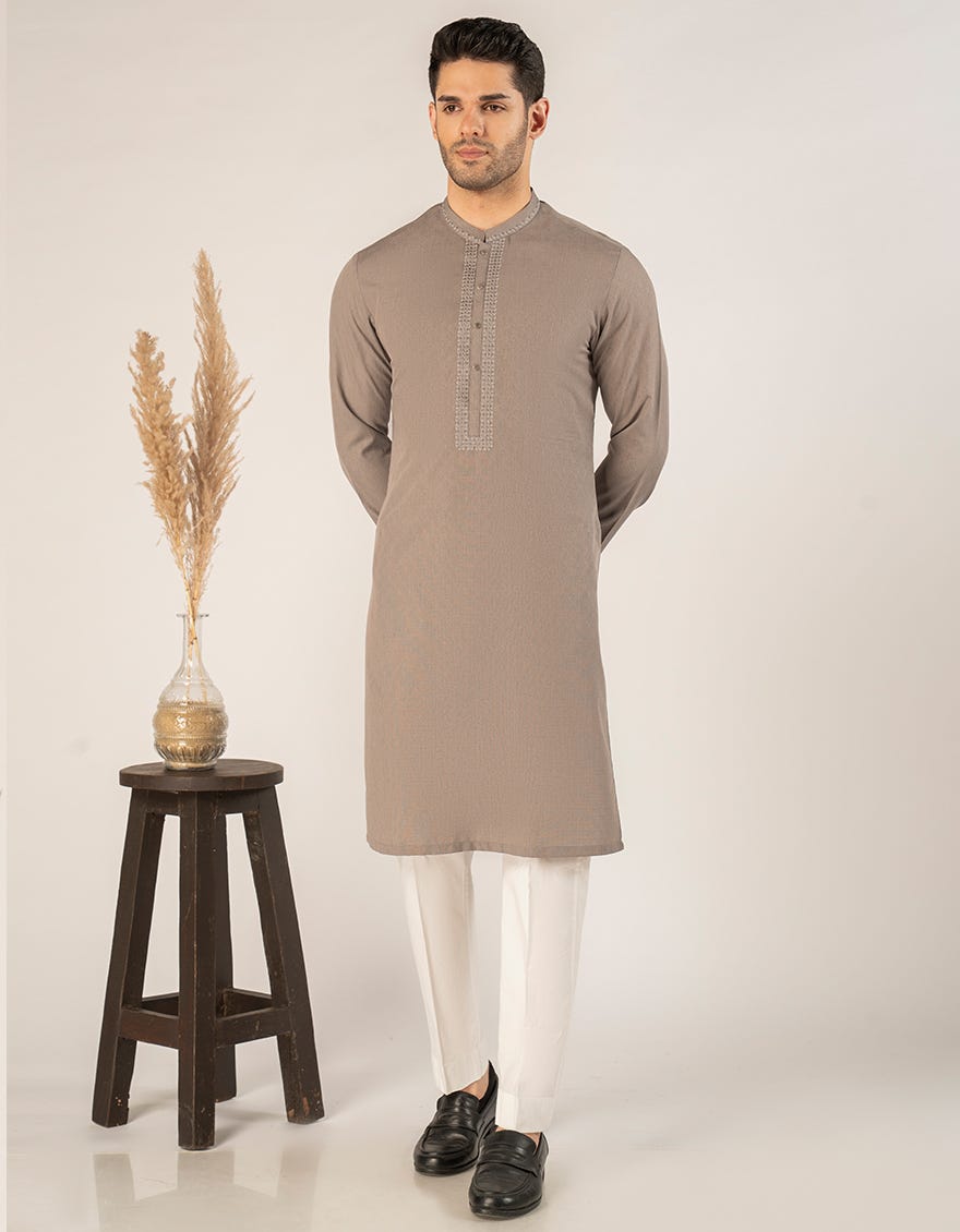 DULL BROWN BLENDED SEMI-FORMAL KURTA
