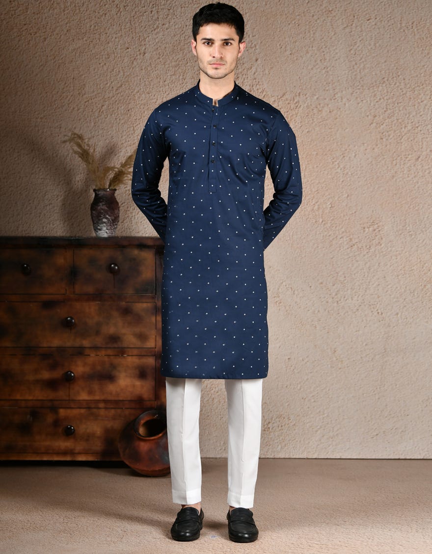 NAVY BLUE COTTON KURTA | JJK-A-33323