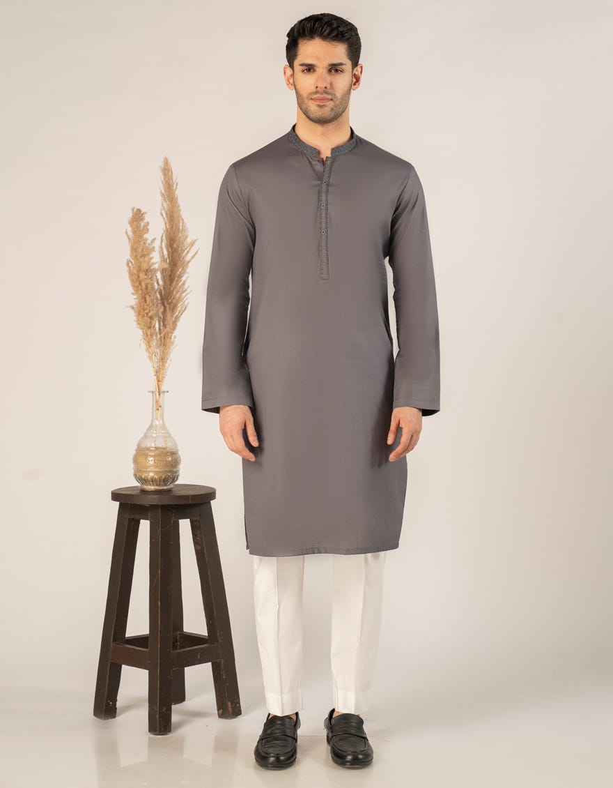 GREY COTTON SEMI-FORMAL KURTA
