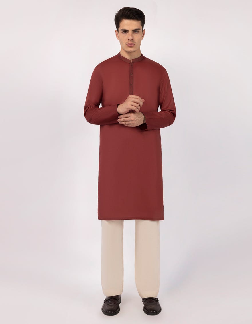 MAROON COTTON SEMI-FORMAL KURTA