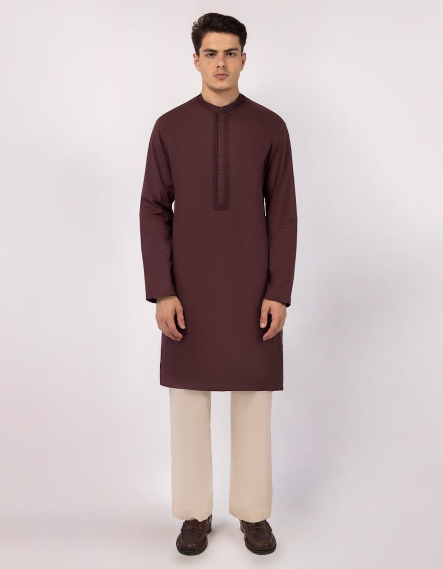 MAROON COTTON SEMI-FORMAL KURTA