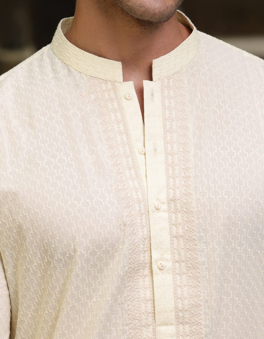 CREAM SCHIFFLI COTTON FORMAL KURTA