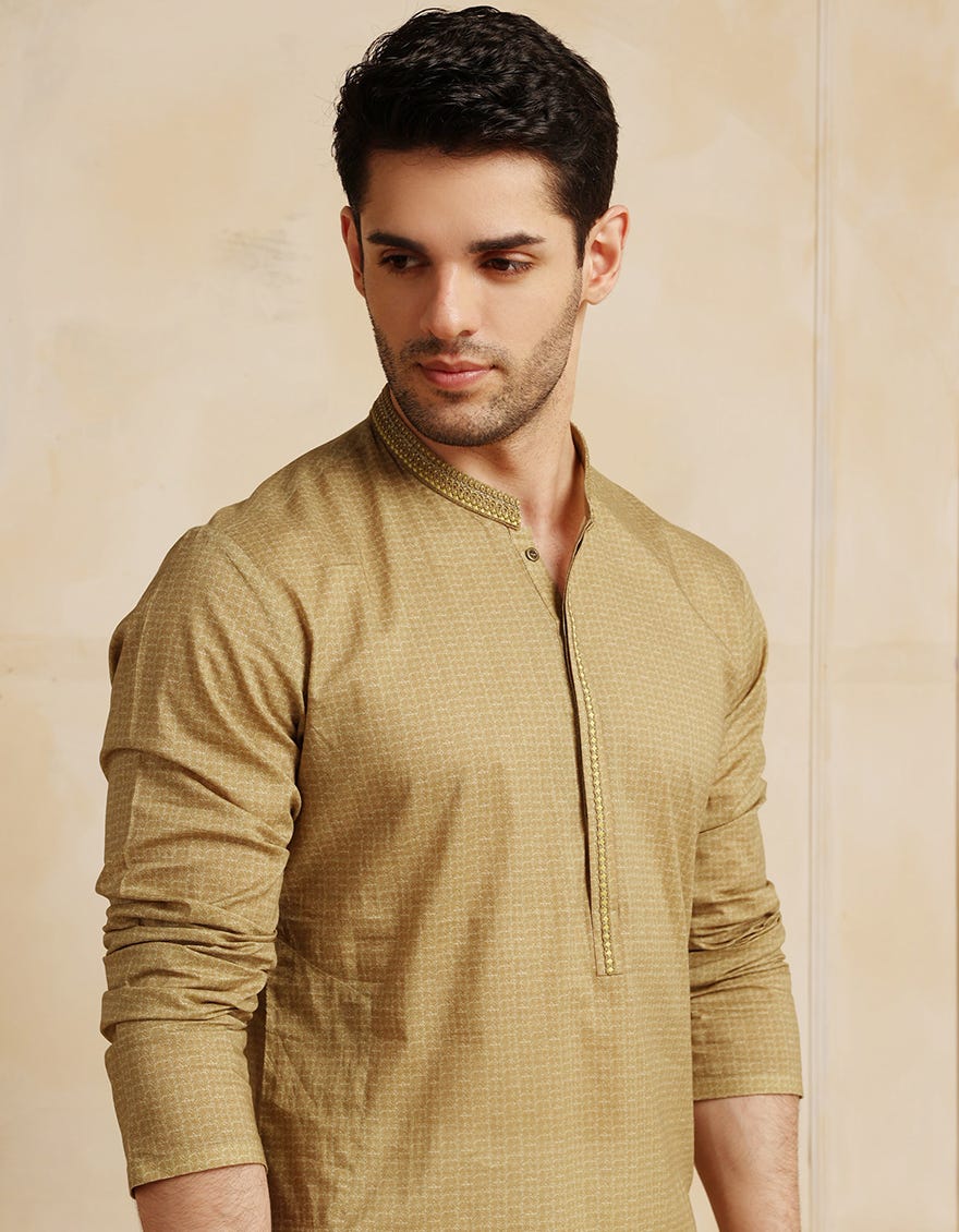 OLIVE COTTON SEMI-FORMAL KURTA