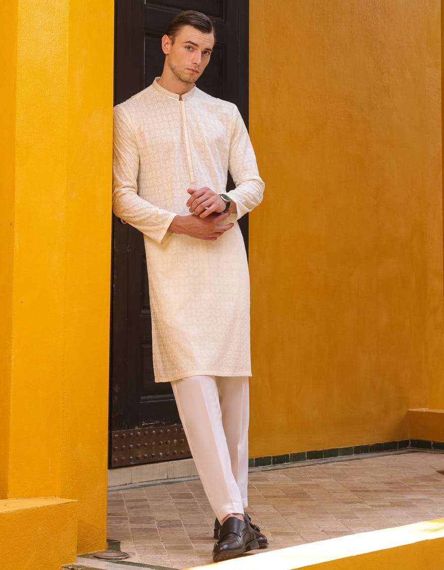 Off White Cotton Men's Kurta | Jjk-S-47154