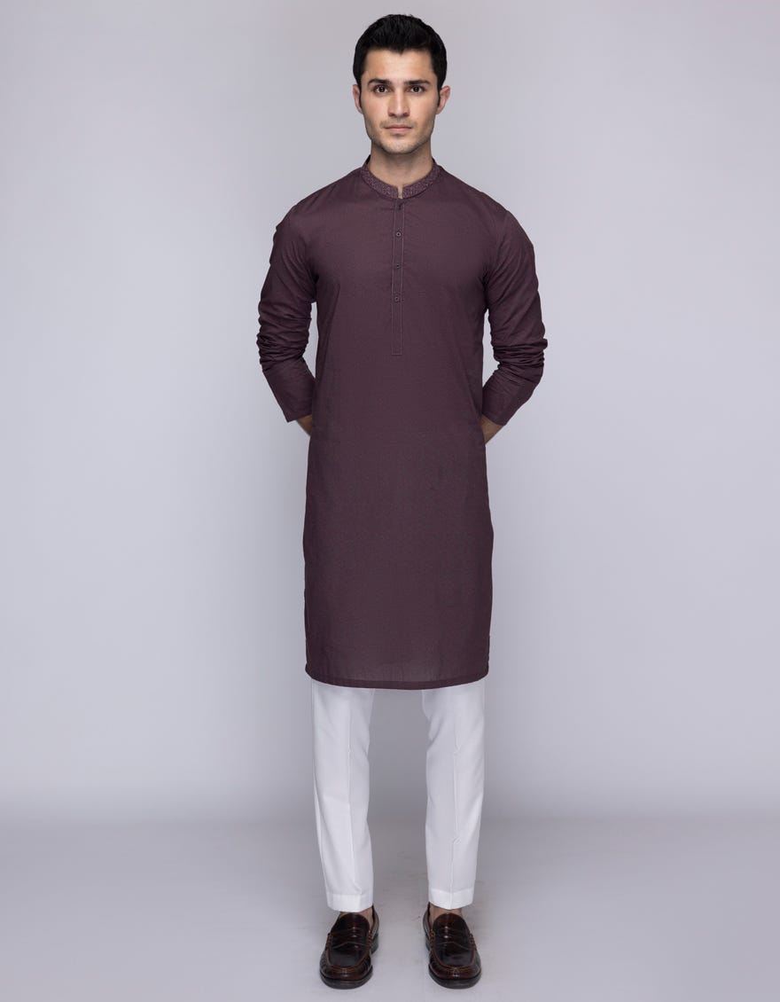 MAROON COTTON SEMI-FORMAL KURTA