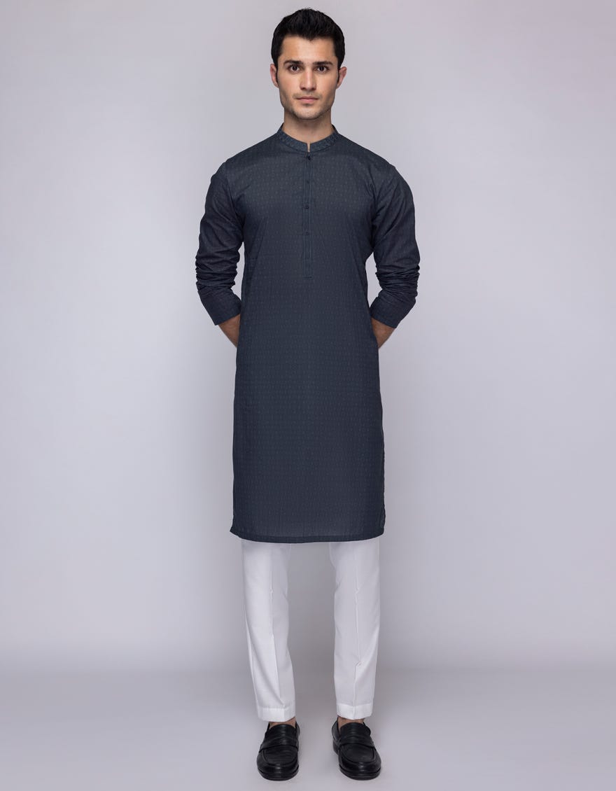CHARCOAL GREY COTTON SEMI-FORMAL KURTA