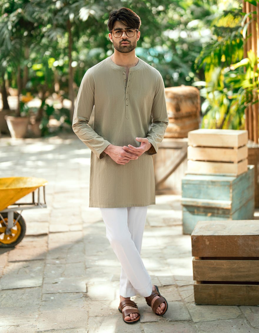 BEIGE BUNNAT COTTON CASUAL SHORT KURTA