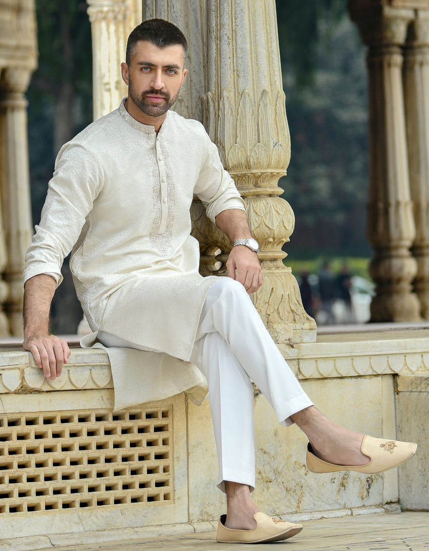 OFF WHITE BLENDED SPECIAL KURTA | JJK-SP-42306