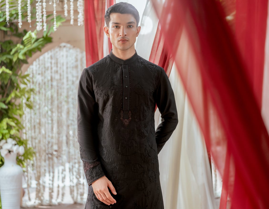 Black Blended Special Men's Kurta | Jjk-Sp-48170