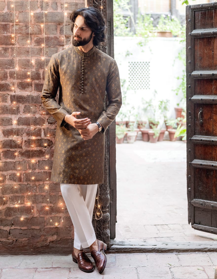 Mehndi Green Blended Special Men's Kurta | Jjk-Sp-A-48125