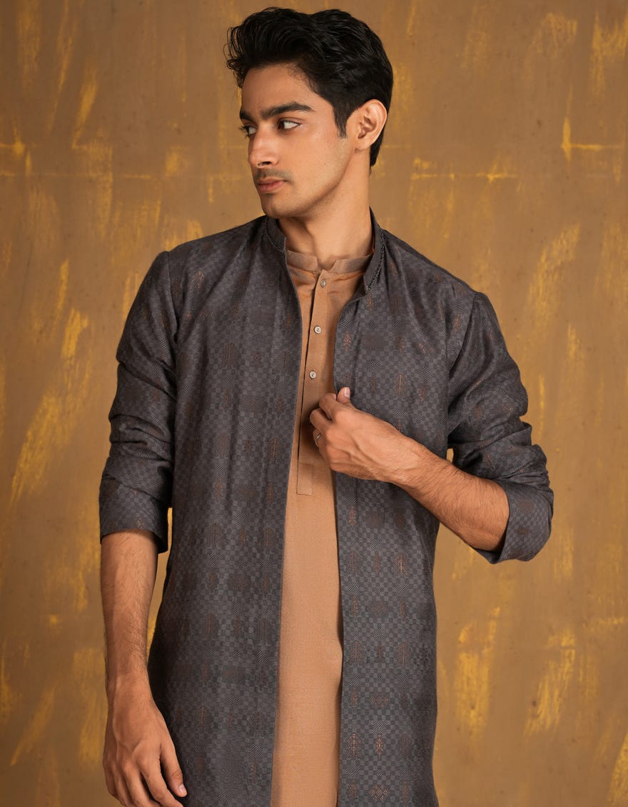 GREY BLENDED FORMAL KURTA | JJK-SP-INR-A-45512