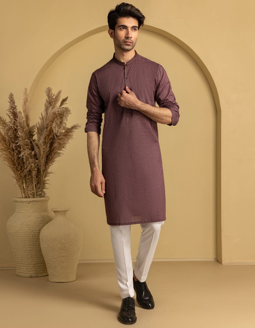 DEEP MAROON COTTON SEMI-FORMAL KURTA
