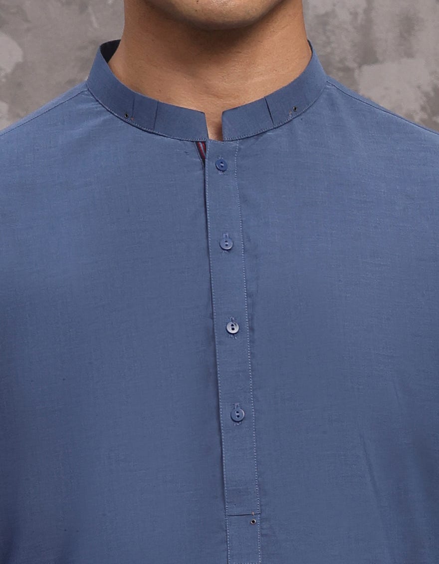 Dull Blue Cotton Men's Kurta Pajama | Jjkp-S-32960