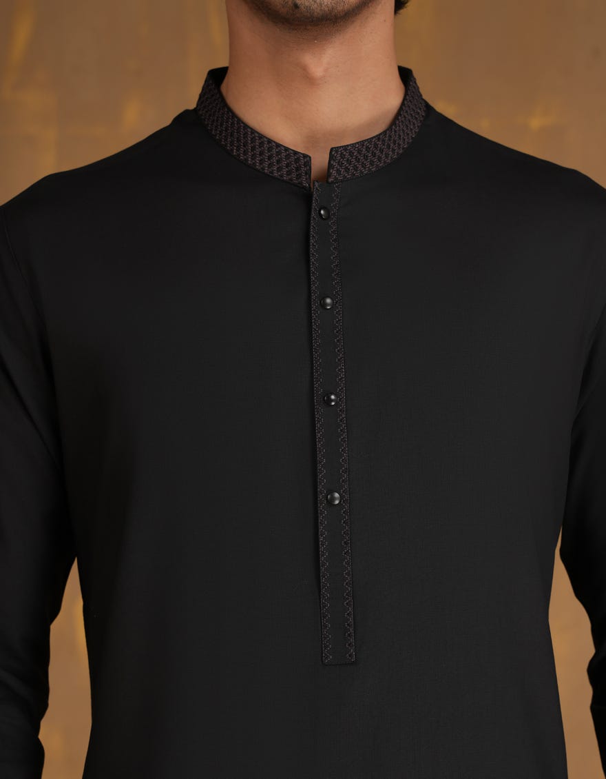 BLACK BLENDED KURTA PAJAMA | JJKP-A-33079