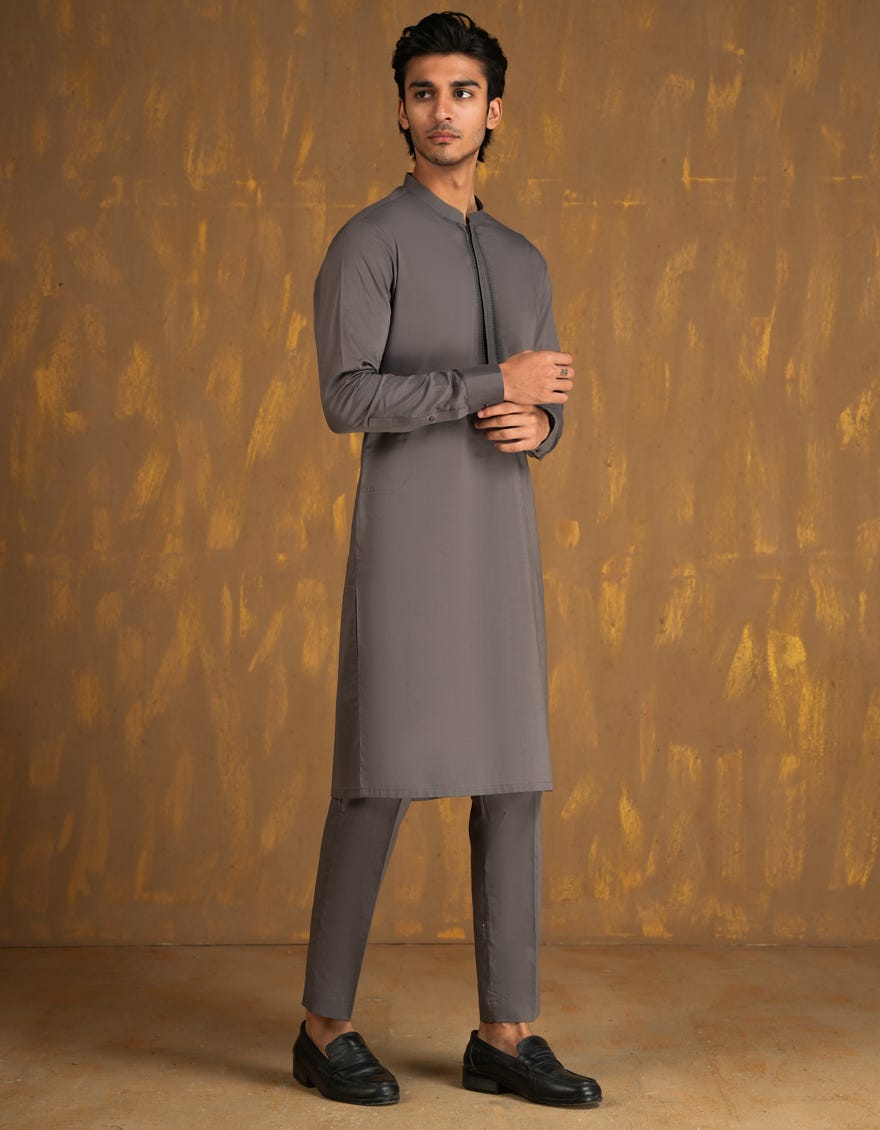 GREY COTTON KURTA PAJAMA | JJKP-A-33081
