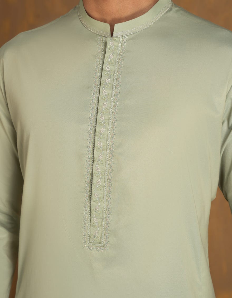 LIGHT GREEN BLENDED KURTA PAJAMA | JJKP-A-33087