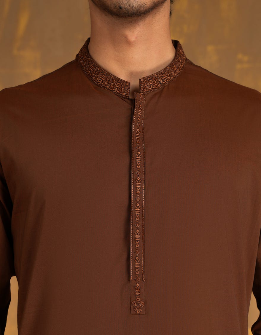 BROWN COTTON KURTA PAJAMA | JJKP-A-33088
